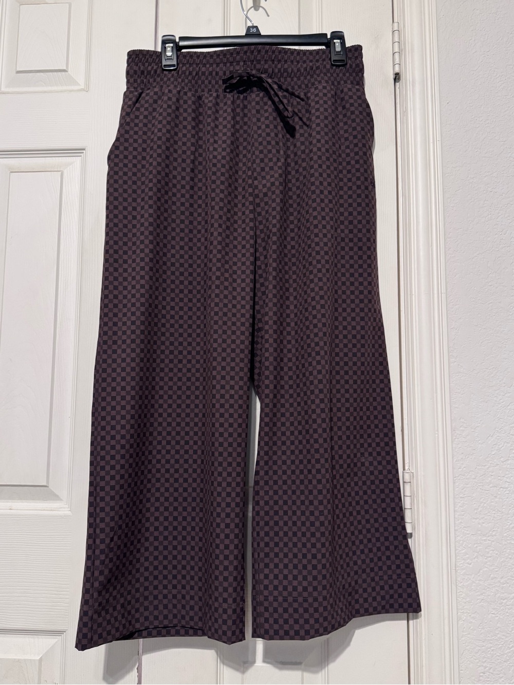 Checkerboard Wide Leg Lounge Pants - black and brown